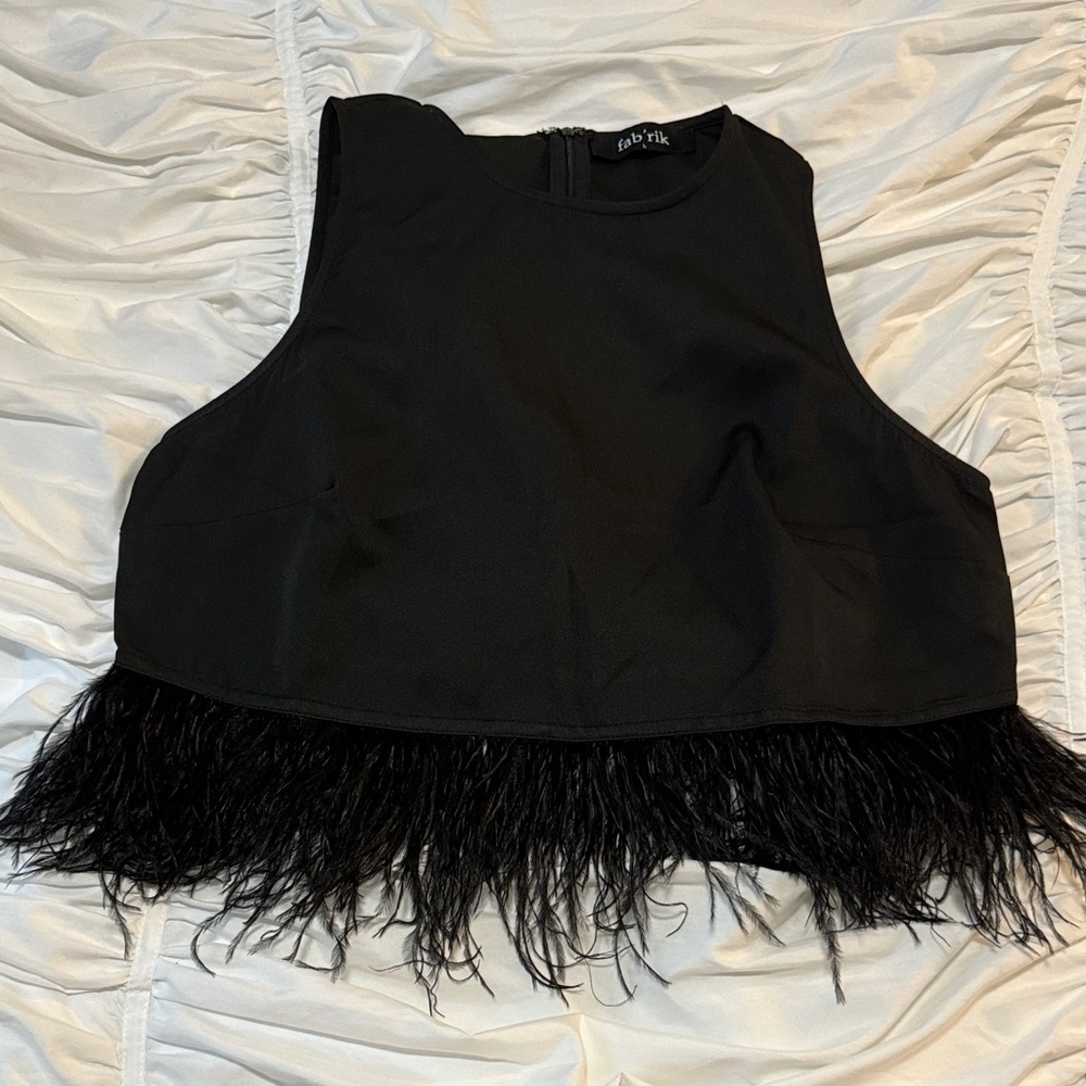 fab'rik Black Feather Trim Tank Top